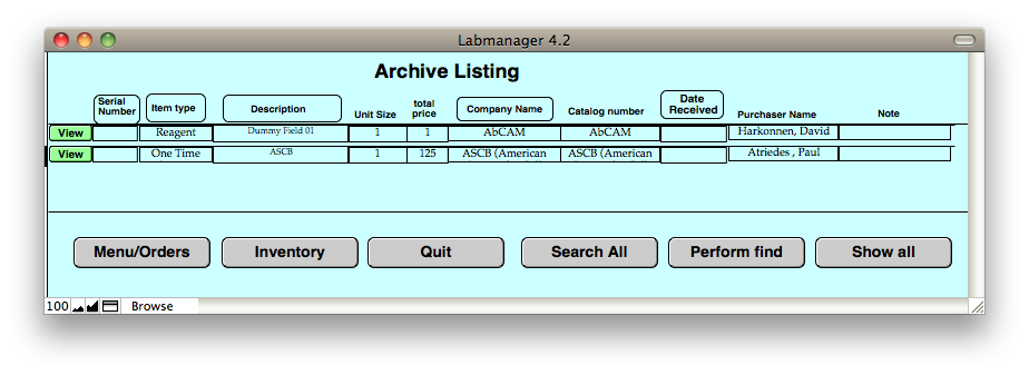 Archive listing